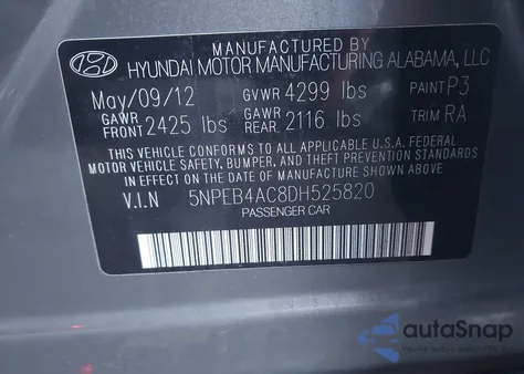 2013 Hyundai Sonata Gls from USA, damaged, VIN 5NPEB4AC8DH525820